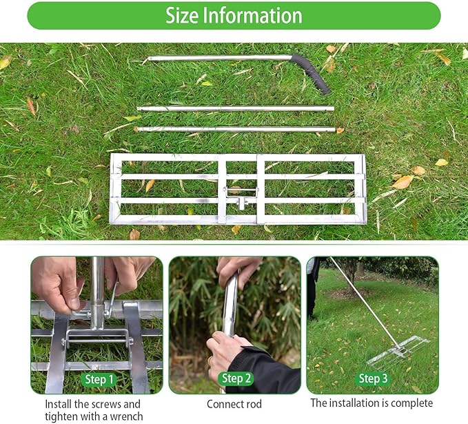 Scalebeard Lawn Leveling Rake-7 FT Level Lawn Tool / Soil Lawn Rake Stainless Steel Leveling Rake Landscape Rake with Handle for Garden Backyard Golf/Lawn（7FT, 35 x 10IN）