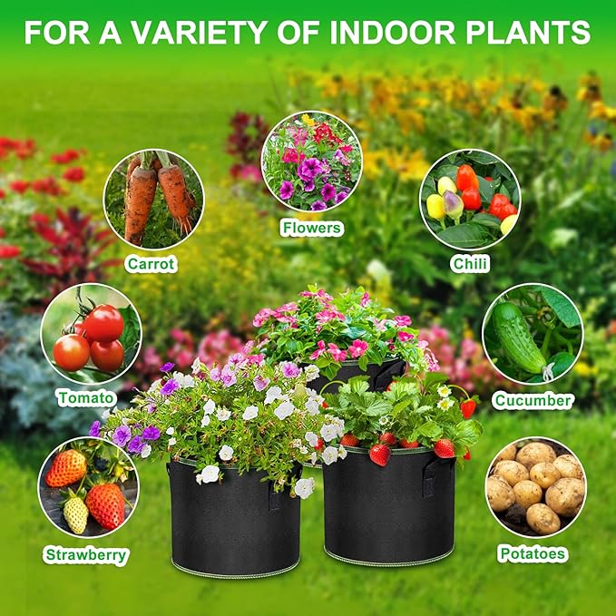 Grow Bags - Potato Grow Bags - Thickened Fabric Pots - Large Grow Bags - Tomato Vegetables Grow Bags (12 Pack(5 Gallon)