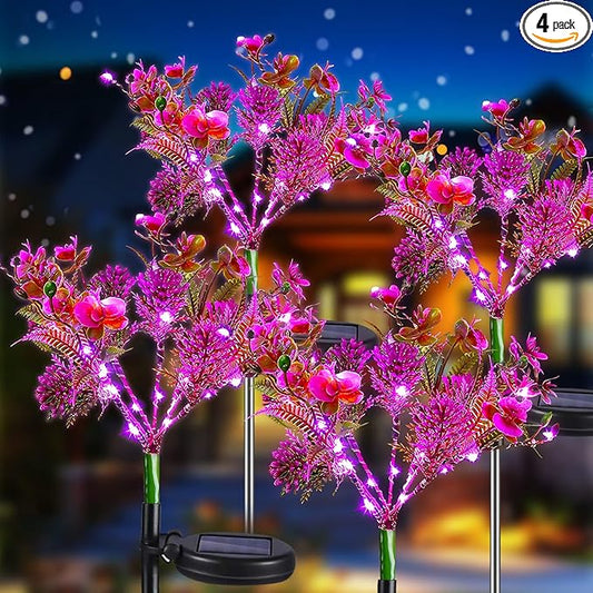 Neporal Solar Garden Lights, 4PK Purple Phalaenopsis Solar Flowers Outdoor Waterproof, Solar Lights Outdoor Decorative for Garden, Yard Decor,