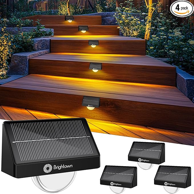 Brightown Solar Step Lights for Outside, 4 Pack Solar Stair Lights Outdoor Waterproof IP68, Multiple Color Modes Step Light Outdoor for Garden Stair, Front Step, Front Porch, Deck, Sidewalk and Patio
