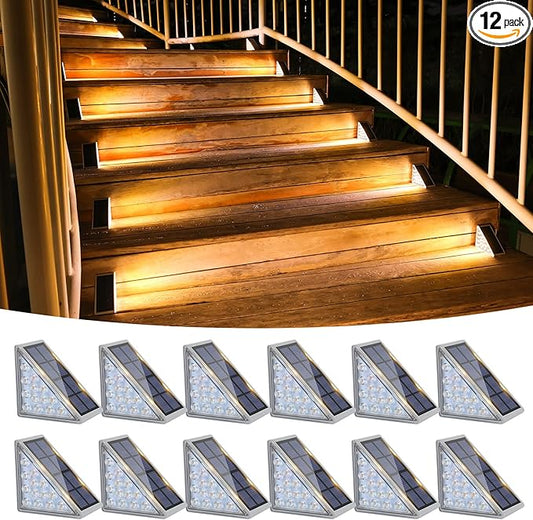 VOLISUN Outdoor Stair Lights 12 Pack, Solar Step Lights Waterproof IP67,80 Lumen, Led Step Light Outdoor for Garden Backyard Stair, Front Door,Porch and Deck(Warm White)