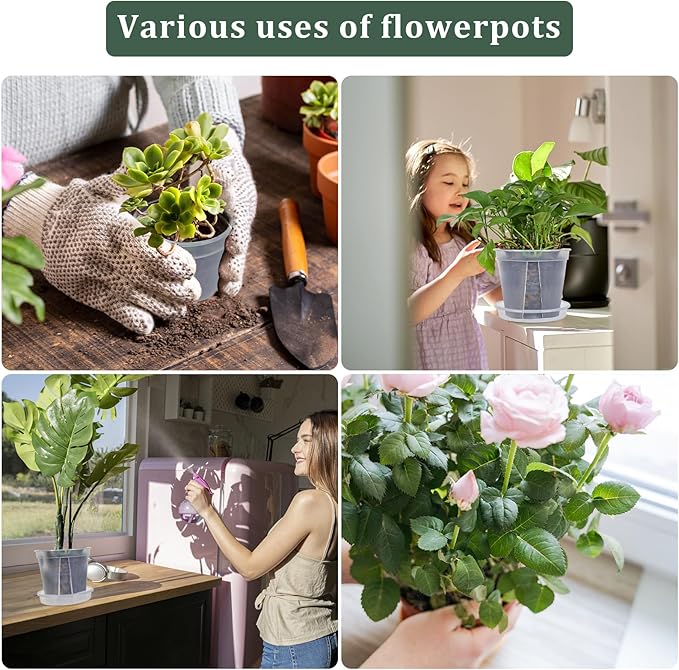 32 Pcs Plastic Pots for Plants with Trays 4/5/6/7 inch Clear Nursery Pots with Drainage Holes and Saucers, Planter Pots for Indoor Outdoor Seedlings Starter Plants,100 pcs Plant Labels,16-Set