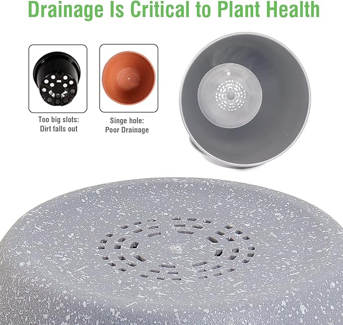 WOUSIWER Plant Pots 10/9/8 inch, Set of 3 Modern Decorative Plastic Planters with Drainage Holes and Saucers for House Plants Indoor Flowers Plants, Grey Speckles