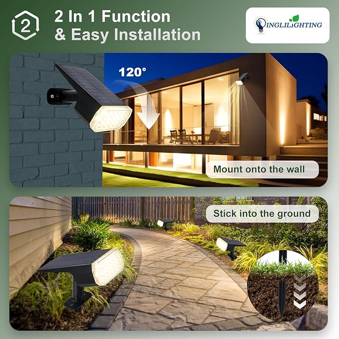 DINGLILIGHTING Waterproof Solar Lights Outdoor: IP65 Led Spot Light Decorations for Garden - 3 Lighting Modes Solar Powered for Yard - Dust to Dawn Uplighting Landscape Pathway Drive Patios 4PC Warm