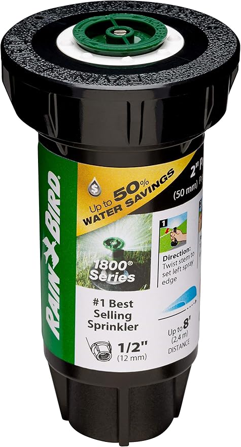 Rain Bird 1802AP8PRS Pressure Regulating (PRS) Professional Pop-Up Sprinkler, Adjustable 0 - 360° Pattern, 6' - 8' Spray Distance, 2" Pop-up Height