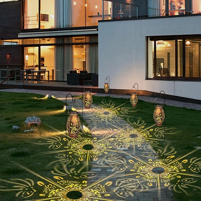 Butterfly Lantern 2 Pack Solar Lanterns Outdoor Hanging Solar Lights, Upgraded Metal Garden Lanterns - Waterproof LED Decorative Light for Garden Patio Yard Gifts for Mom Grandma Women