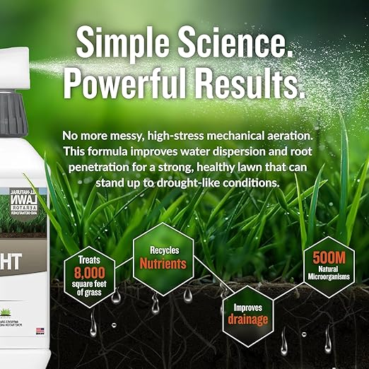 Turf Titan Thatch Buster All-Natural Lawn Aerator & Grass Dethatcher - Hose End Liquid Soil Loosener & Conditioner for Green Grass (2.5 Gallon), Healthy Soil in 45 Days - Enhance 1,000 Sq Ft with 4 oz