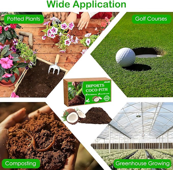 J6&H6 4 Pack Natural Organic Coco Coir Bricks for Plants,Coconut Soil with Low EC Value and PH,Easy to Expand Coconut Coir Bricks Potting Soil,Suitable for Garden Planting Flowers and Vegetables