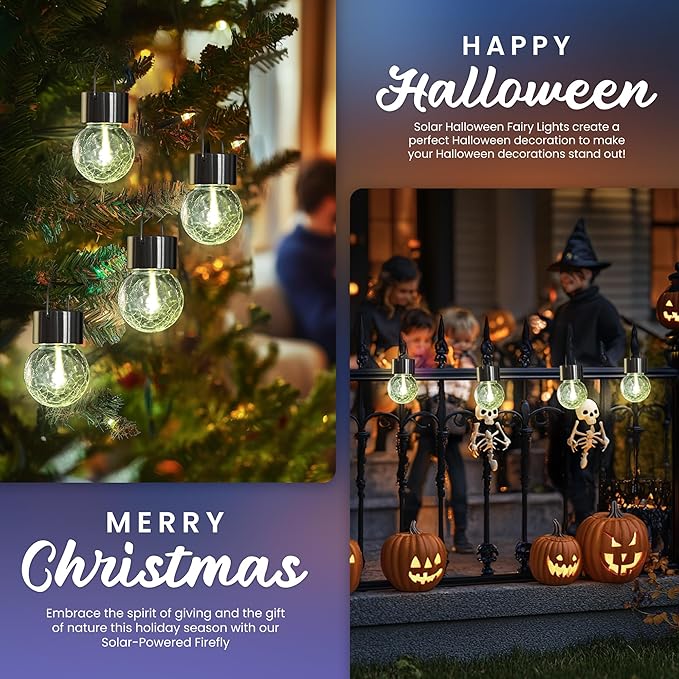 Hanging Solar Lights Outdoor,New Upgraded Moving Led Beads,Solar Powered Waterproof Lighting,8 Pack Hanging Globe Solar Lights for Garden Yard Patio Fence Christmas Decoration (Warm White)