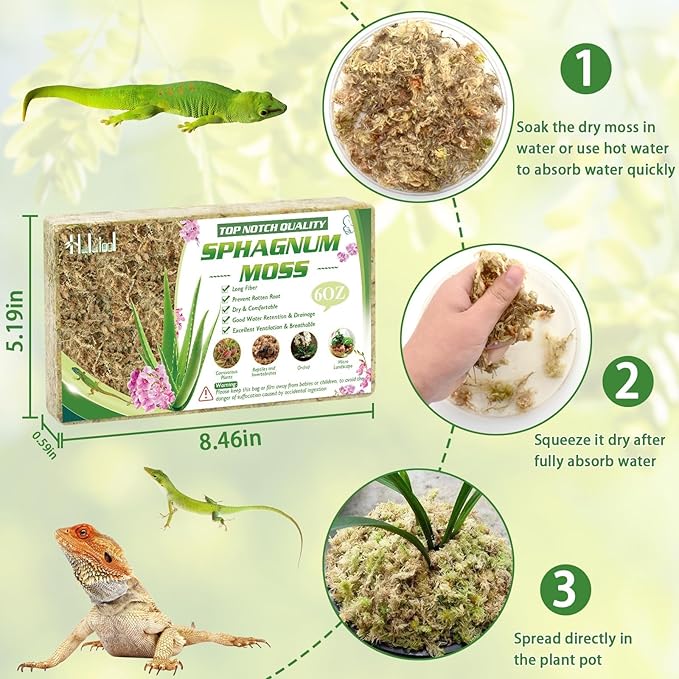 Halatool 6OZ Natural Sphagnum Moss for Plants 8 QT Premium Peat Moss Dried Long Fiber Orchid Moss for Orchid Repotting Carnivorous Succulents Garden Flowers Crafts Terrarium and Reptiles
