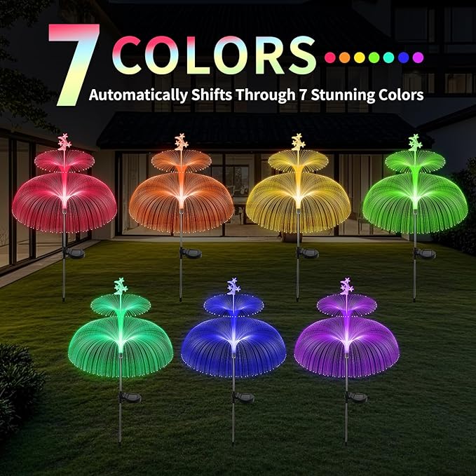 Solar Garden Lights Outdoor Solar Lights 7 Color Changing Jellyfish & Star Waterproof Solar Flower Lights for Garden Decor, Yard, Patio, Lawn, Pool, Party, Wedding, Gifts for Women/Mothers (6 packs)