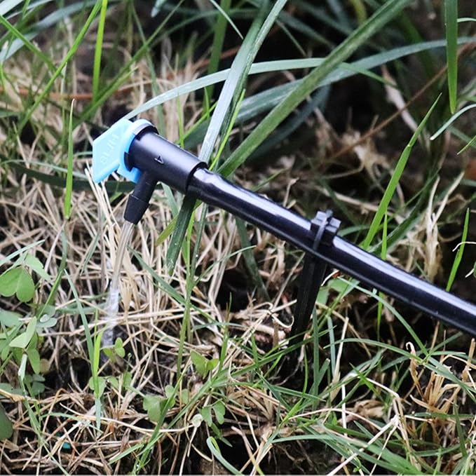 Lxcom Lighting 100 Pack 2 GPH Flag Dripper Emitter Drip Emitters 8L/H Irrigation Emitter Sprinkler Drippers System Parts Connect 4mm/7mm Hose for Lawn Vegetables Garden (Blue)