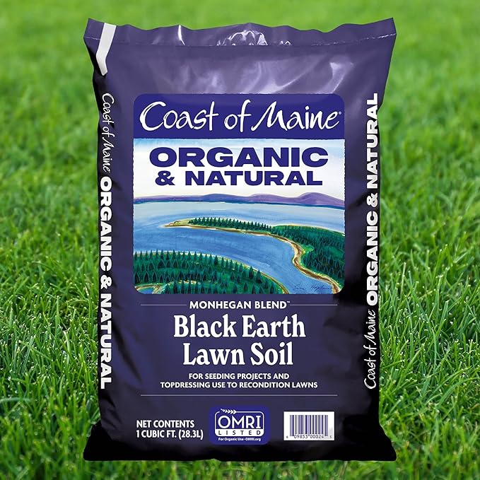 Coast of Maine Monhegan Blend (1 cu ft) Organic and Natural Black Earth Lawn Soil for Seeding Projects - Topdressing and Reconditioning Lawns