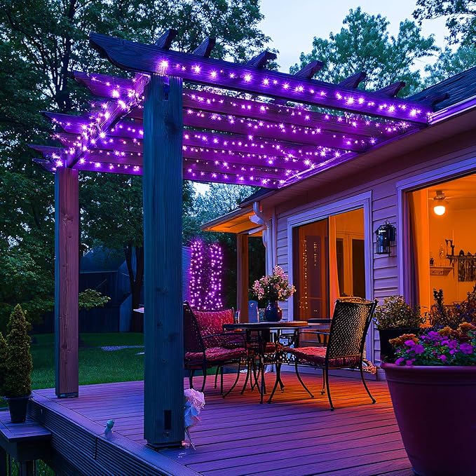 JMEXSUSS 400 LED Halloween Lights, 8 Modes Purple String Lights Indoor,132ft Purple Lights Outdoor Waterproof for Halloween, Christmas,Party,Xmas Tree Lights Decor, EXS-S-0400-R
