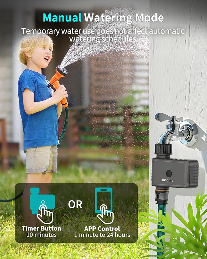 WiFi Sprinkler Timer, WiFi Water Timer for Garden, Smart Hose Timer with WiFi Hub Support 2.4GHz, App/Voice Control Work with Alexa & Google Assistant, Rain Delay & Manual Watering,for Yard Lawn Plant