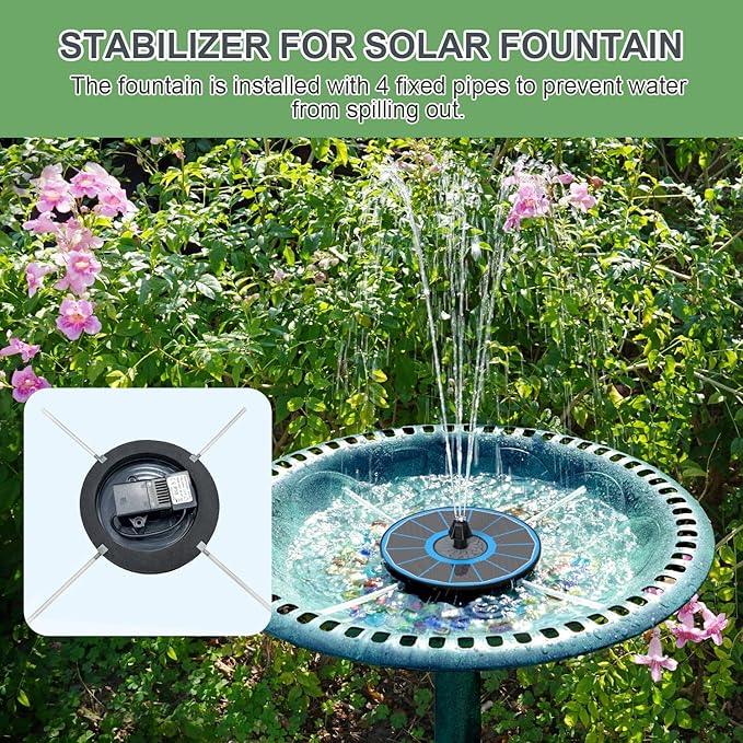 Solar Fountain Upgraded High Efficiency Glass Solar Panel, Solar Bird Bath Fountains with Flower No Battery,Solar Water Pump Fountain for Bird Bath Garden Small Ponds Outdoor Décor(Blue)