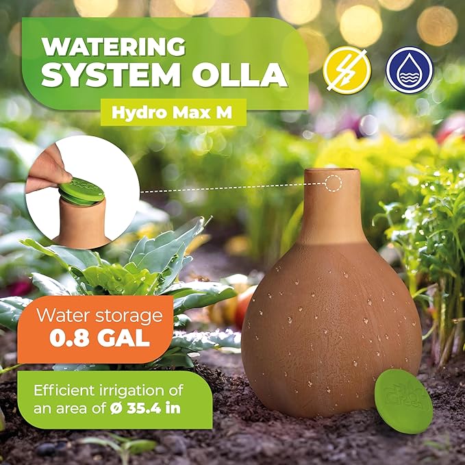 BioGreen Plant Self-Watering System Hydro MAX M | 0.8 gal | Irrigation Ø 35.4 in | Olla Made of Fired Clay | Environmentally Friendly | Terracotta