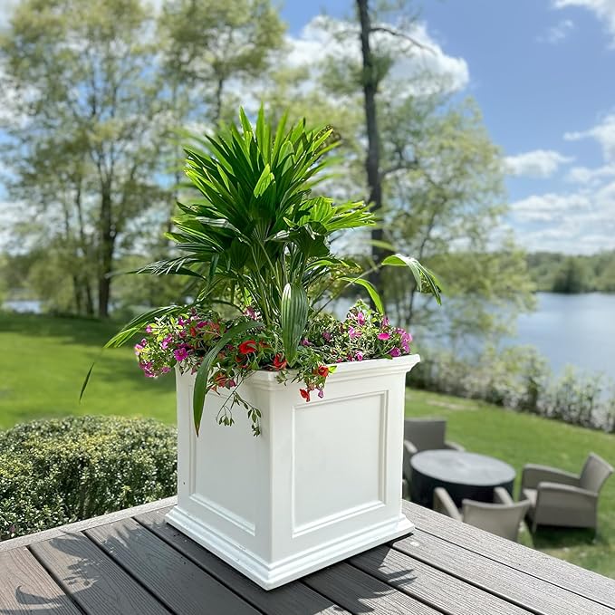 Mayne 5825W Fairfield Patio Planter, White, 20-Inch