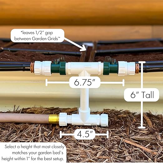 Garden Grid Connection Manifold | Connect Neighboring Garden Grids or Just 1 and/or Daisy-Chain from Manifold to Manifold with Garden Hoses to Connect Many Garden Grids | 6” Height
