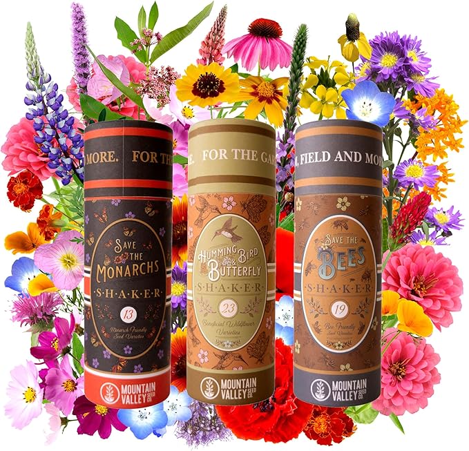 Pollinator Wildflower Seed Shaker Collection - ~300,000+ Wild Flower Seeds for Planting - Includes Hummingbird & Butterfly, Save The Monarchs, and Save The Bees Wildflower Mixes - Covers ~1,000 sq ft…