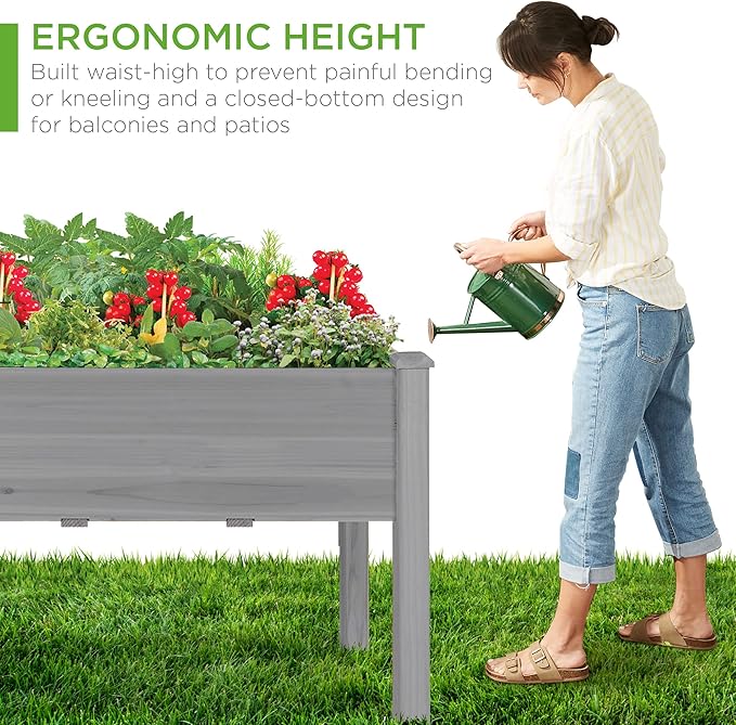 Best Choice Products 48x24x30in Raised Garden Bed, Elevated Wooden Planter for Backyard w/Foot Caps, Bed Liner, 200 lbs Capacity - Gray