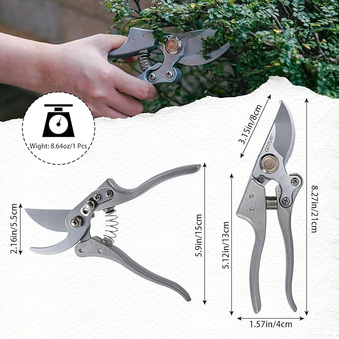 Goture Garden Shears 2Pcs, Pruning Shears for Gardening, SK5 Garden Shears Pruning, Silver Garden Scissors Tools