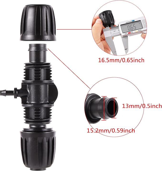 Barbed Tee ，Barb Stone 1/2 inch to 1/4 inch Irrigation Tube Anti-Drop Premium Quality Fitting (1/2" ID x 0.60’‘-0.63" OD) -20 PCS Tee