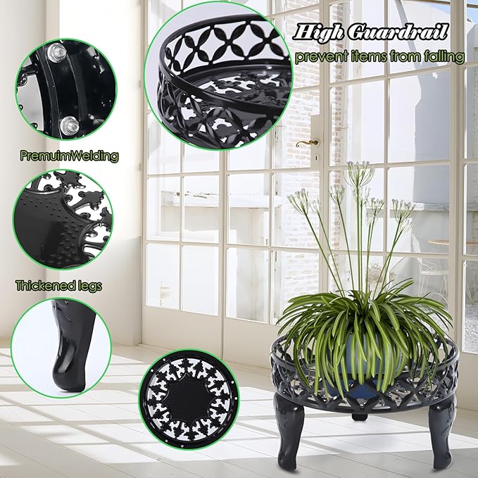 2 Pack Black Plant Stand, Anti-Rust Planter Stands for Indoor Plants, Metal Plant Stands Outdoor, Round Plant Shelf Flower Pot Stand, Display Shelves Potted Plant Holders for Garden Patio