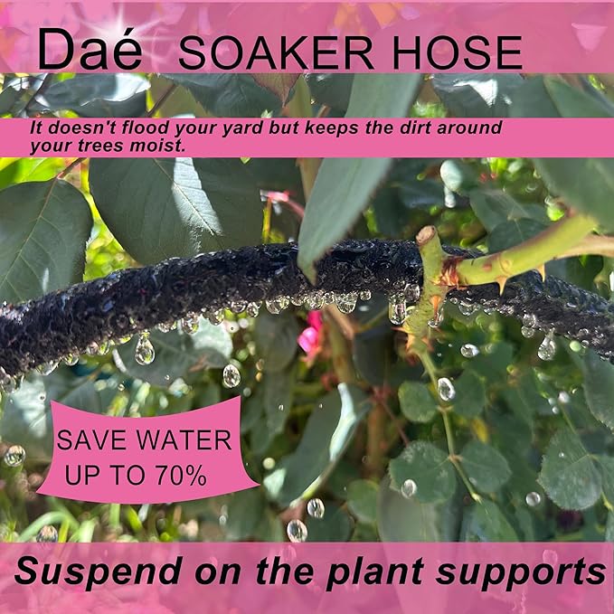 Rubber Soaker Hose, 5/8 inch, 25ft Garden Hose for Irrigation,Water-Saving up to 70%, Aluminium Connector Leak-Proof, Heavy-duty Hose, Watering for Trees,Lawns, Vegetables and Flowers.