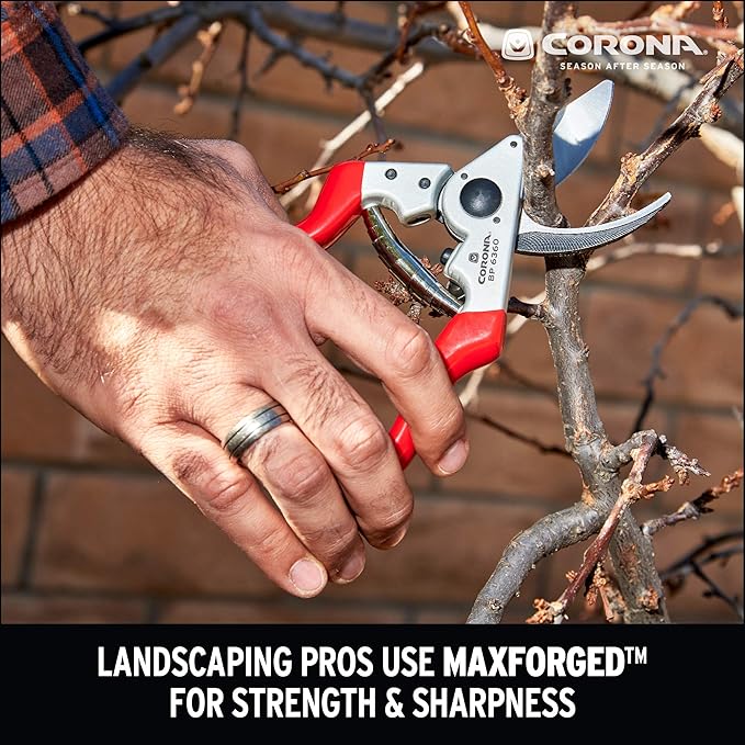 Corona BP 6360 Forged Steel Aluminum Handles Angled Bypass Hand Pruner - 1 inch Cut Capacity Stem and Branch Garden Shears, Red