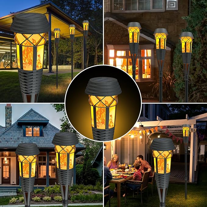 Flickering Flames Torch Light Solar Garden Lights Waterproof Landscape Lighting - 8 Pack