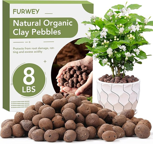 8 LBS Organic Clay Pebbles 4mm-16mm Leca for Plants 100% Natural Hydroton Clay Pebbles for Hydroponic Growing Gardening Orchids Drainage Decoration Aquaponics