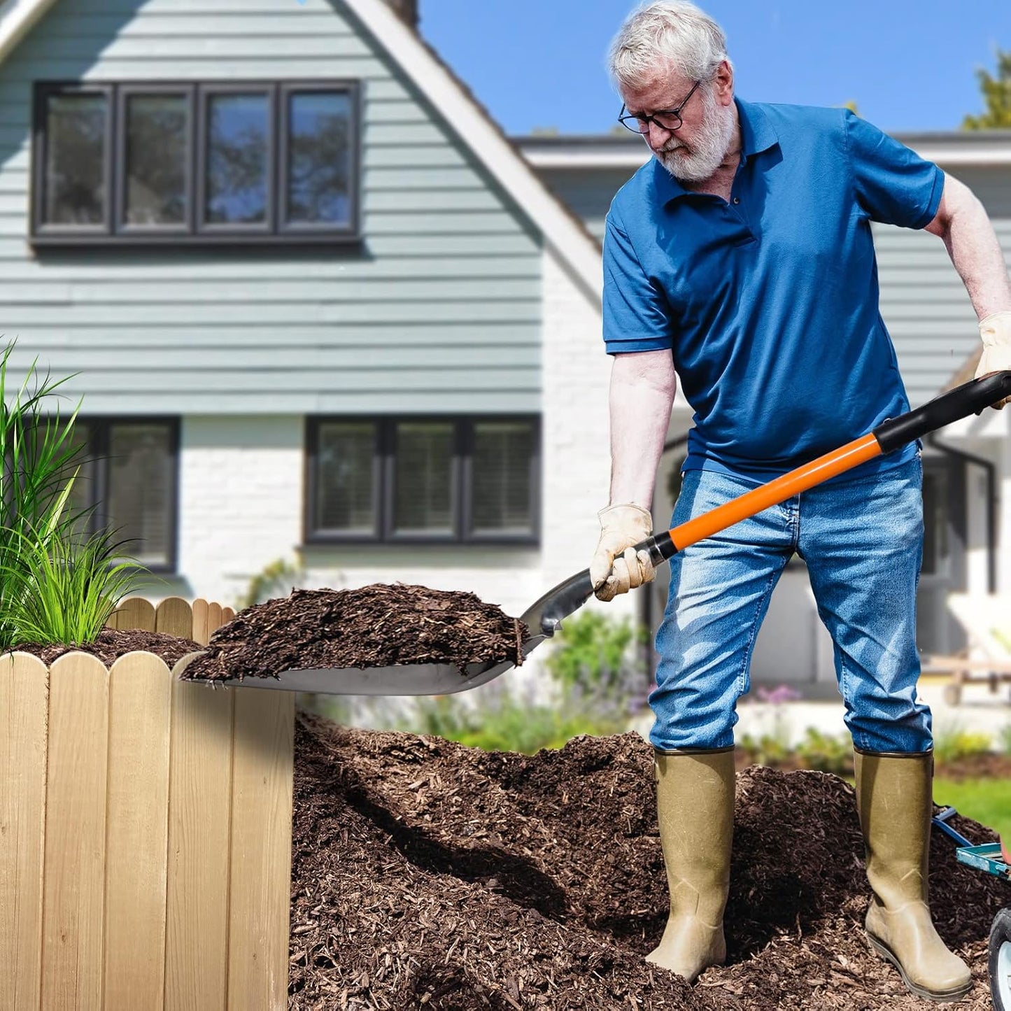 Aluminum Snow Shovel with D Handle Metal Snow Shovel for Driveway 45Inches 3.7 Pounds Transfer Shovel Shovel for Gardening, Orange