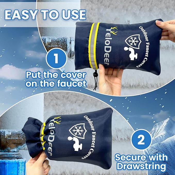 Outdoor Faucet Cover for Winter, Yelodeer 7.1" W X 10.7" H Upgraded Thicken Spigot Pipe Covers, Reusable Waterproof Oxford Faucet Sock, Hose Bib Covers for Winter Insulated Freeze Protection
