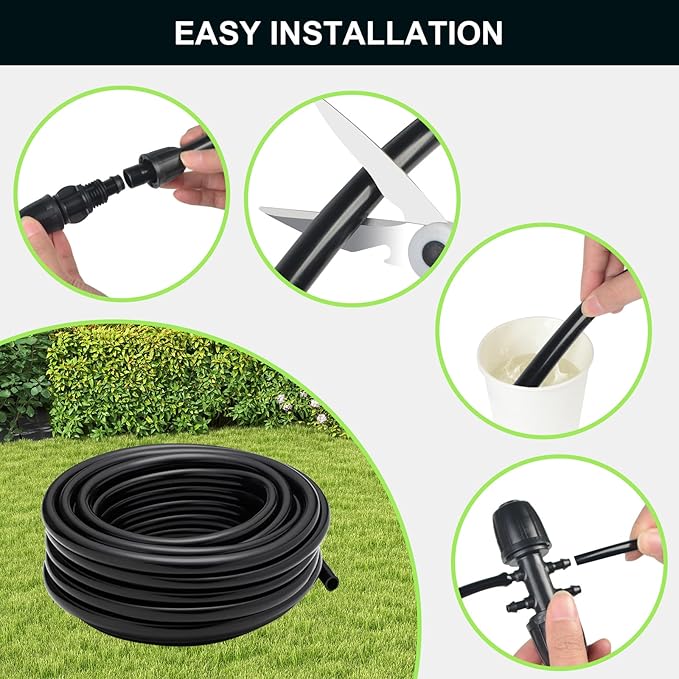 50FT 1/2 Inch Drip Irrigation Tubing Main Line Hose Tube, Drip Line Irrigation System Includes 2pcs 6-Way Connector & 1/2" Straight Connector & 3/4" to 1/2" Faucet Adapter for Garden Watering
