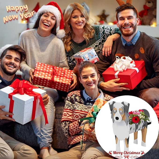 Australian Shepherd Dog Planter Plant Pots,Cute Garden Dog Flower Planter,Large Dog Planters Birthday Gifts for Women,Office,Indoor/Outdoor Decor（9.84 * 7.13 * 17in）