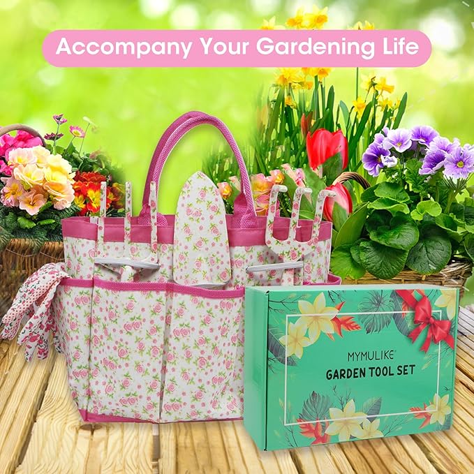 Gardening Tools for Women, 26 Pieces Garden Tools Set, Gardening Gift Set with Storage Bag, Gloves,Gardening Supplies- Butterfly Decors and Colorful Planting Tags Included