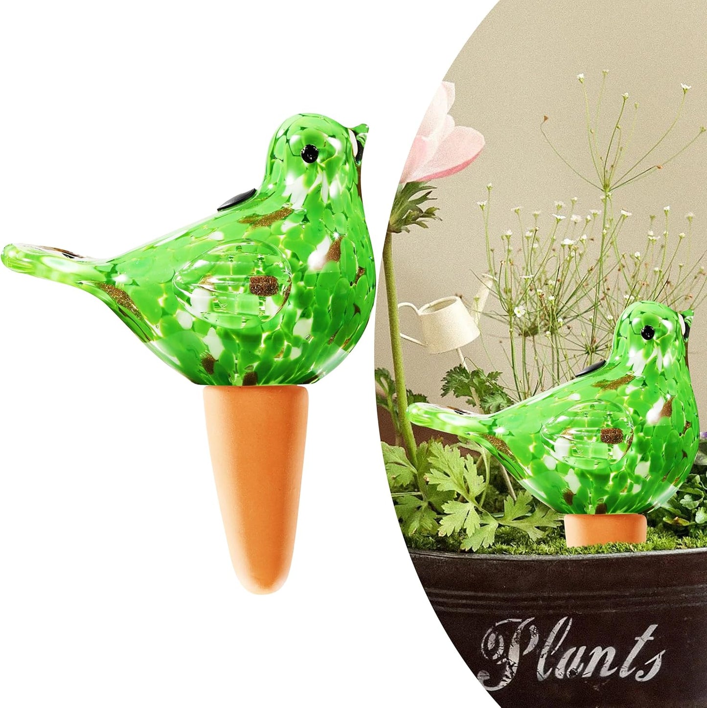Glass Bird Shaped Plant Watering Ball Glass Automatic Watering Ball Flower Pot Insertion Spike Drip Irrigation Device Watering Ball Irrigation System Plant Enthusiast Gift (Green)