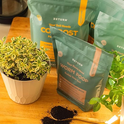 Return Worm Poop #004, 1-QT Pouch, Natural Worm Castings for Plants, Vegetable Garden, Lawn - Earthworm Soil Amendment, Organic Matter, Indoor Outdoor, Eco-Friendly, Odor-Free