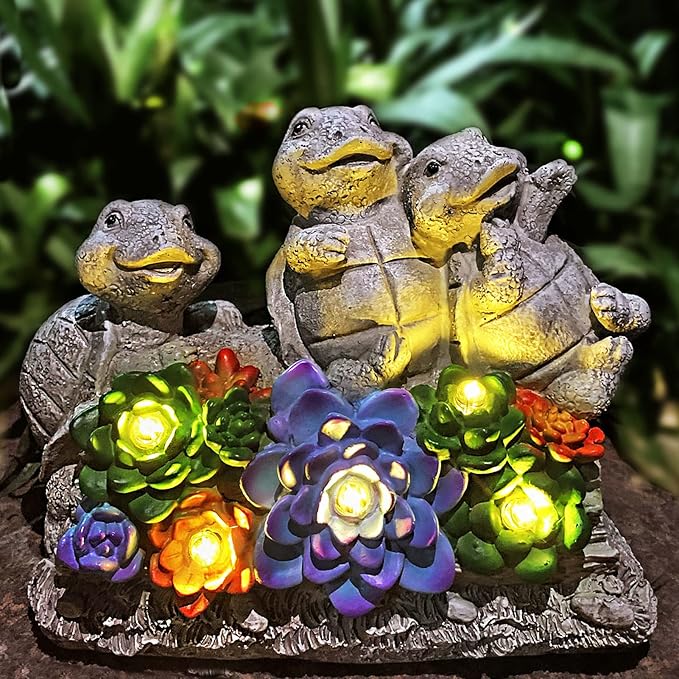 Solar Turtle Garden Statues Outdoor Decor- Birthday Gift for Mom from Daughter, Tortoise Figurine Garden Decor for Outside Yard Art for Housewarming Gift