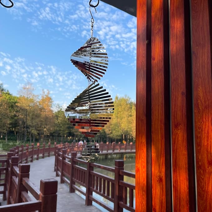 Hanging Wind Spinners Stainless Steel Metal Outdoor Garden Decor, Highly Reflective Bird Deterrent to Scare Birds Away from Yard Patio Farm 12inch