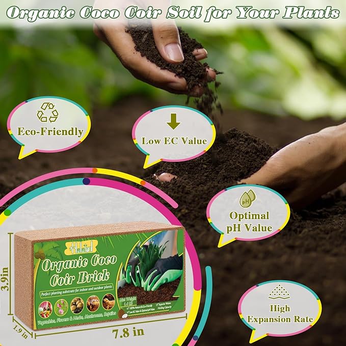 Halatool 3PCS Organic Coconut Coir Bricks Compressed Coco Coir Brick Nutrient Garden Soil with Low EC & pH Balance Premium Starting Soil Coconut Fiber Substrate for Plants Flowers Reptiles