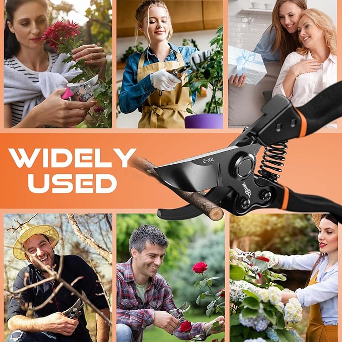 Pruning Shears for Gardening - DECERK 8.5" Professional Bypass Garden Scissors & Clippers for Branch Trimming, Super Sharp SK5 Blade, Ergonomic Handle, Gardening Gift Women Men - 2025 Heavy Duty Tools