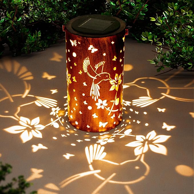 Mothers Day Gifts, Solar Lanterns Outdoor Hanging, Hummingbird Hollowed-Out Metal Waterproof LED Garden Decor Light for Patio Yard Pathway Lawn Front Porch, Birthday Gifts for Women Mom Grandma