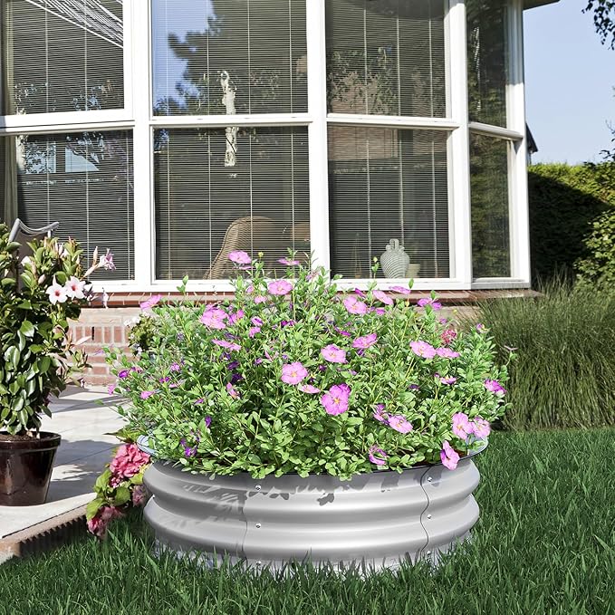 BPS Metal Raised Garden Bed, 2.5FT Diameter Galvanized Planter Raised Garden Boxes for Flower Planters, Vegetables Herb