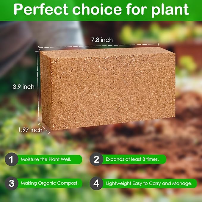 J6&H6 4 Pack Natural Organic Coco Coir Bricks for Plants,Coconut Soil with Low EC Value and PH,Easy to Expand Coconut Coir Bricks Potting Soil,Suitable for Garden Planting Flowers and Vegetables