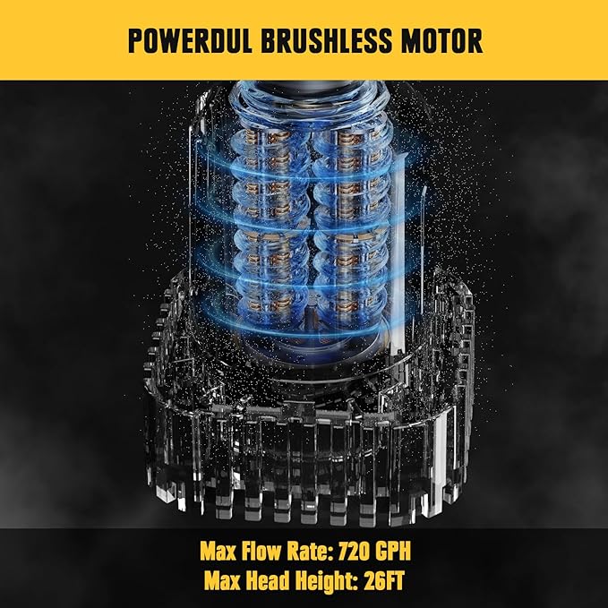 Cordless Stick Water Transfer Pump Compatible with Dewalt 20V Battery, 720GPH Brushless Deep Well Submersible Pump, Portable Sump Pump Stick Utility Pump for Pool Garden Pond (Tool Only)