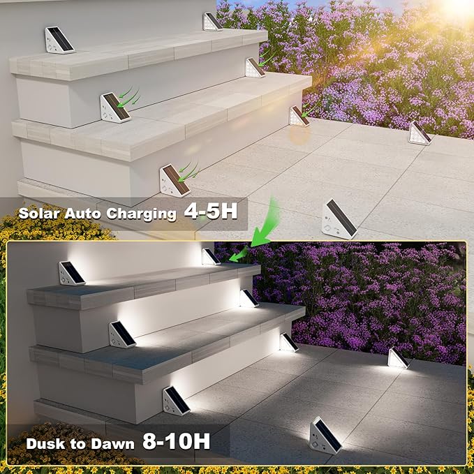 VOLISUN Solar Step Lights for Outside, Solar Stair Lights Outdoor Waterproof IP67, LED Outdoor Step Lights, Outdoor Stair Lights Decor for Deck, Front Step, Front Porch and Patio (6 Pack,Cool White)