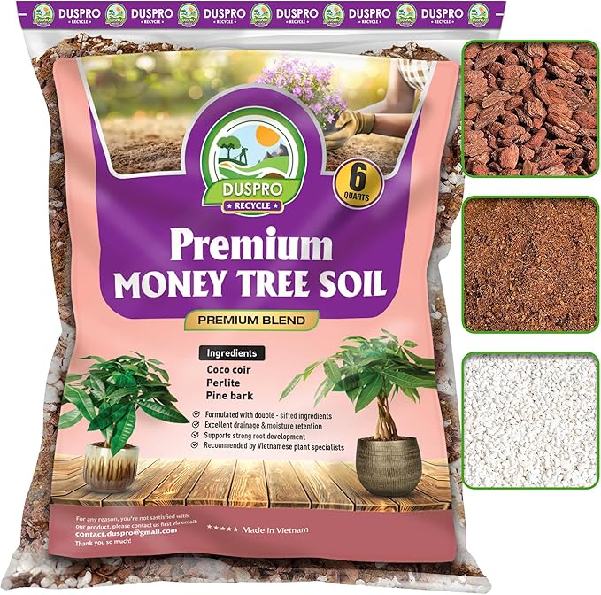 DUSPRO Recycle Money Tree Soil, Premium Coco Coir Perlite Mix and Pine Bark for Money Tree Soil, Ideal Money Tree Soil for Healthy Growth and Nourishment (6 Quarts)