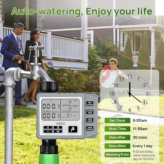 Digital Sprinkler Timer for Garden Hose Watering, Battery Powered Hose Timer with Rain Delay, Manual, Automatic Watering System, Outdoor Programmable Water Timer Irrigation Timer Grey